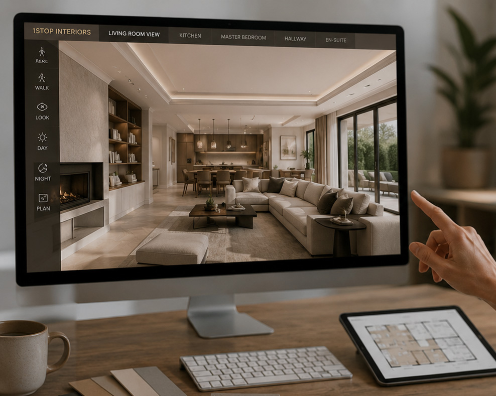 VR design walkthrough on screen