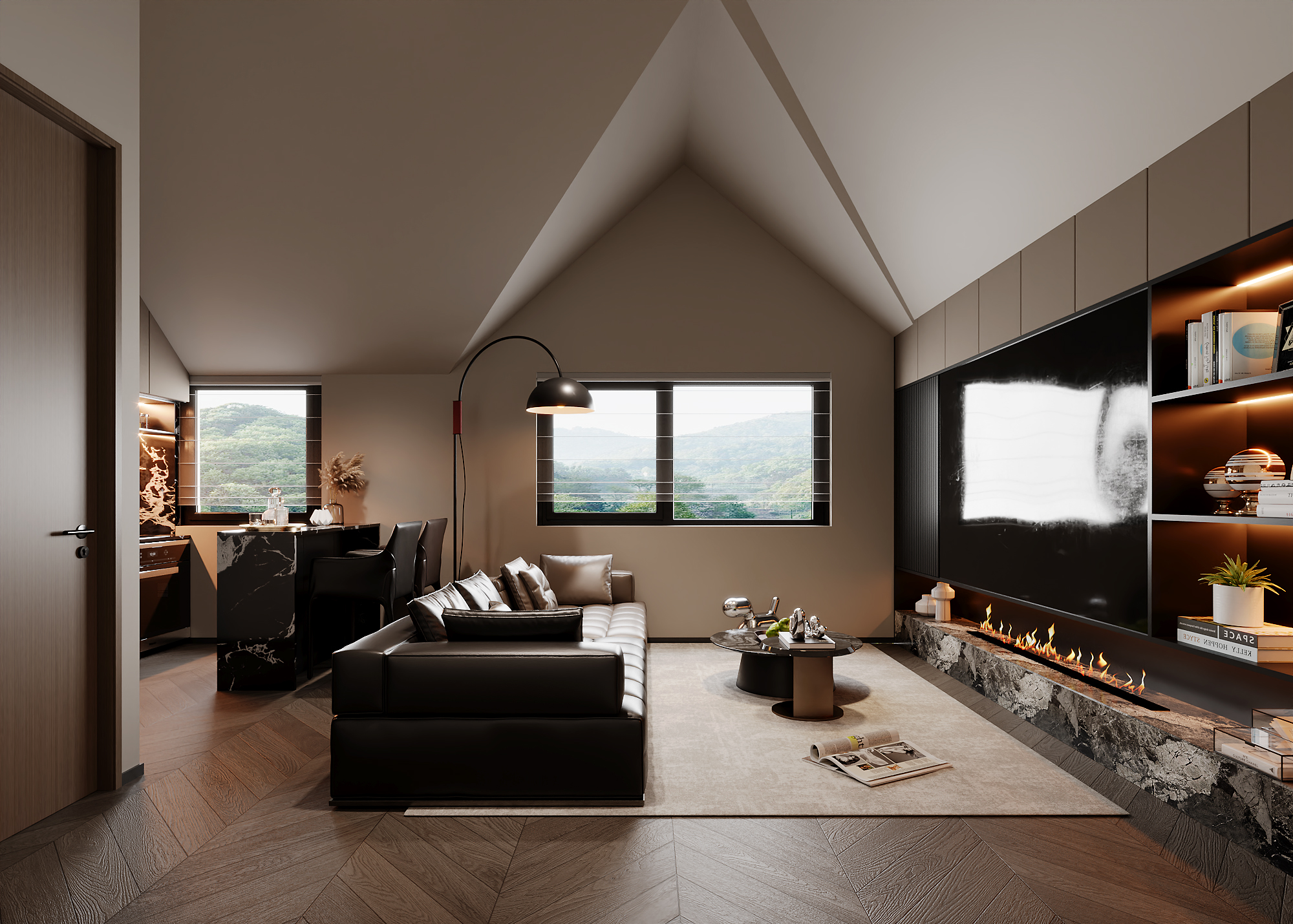 Mitcham VR render — open plan living and kitchen